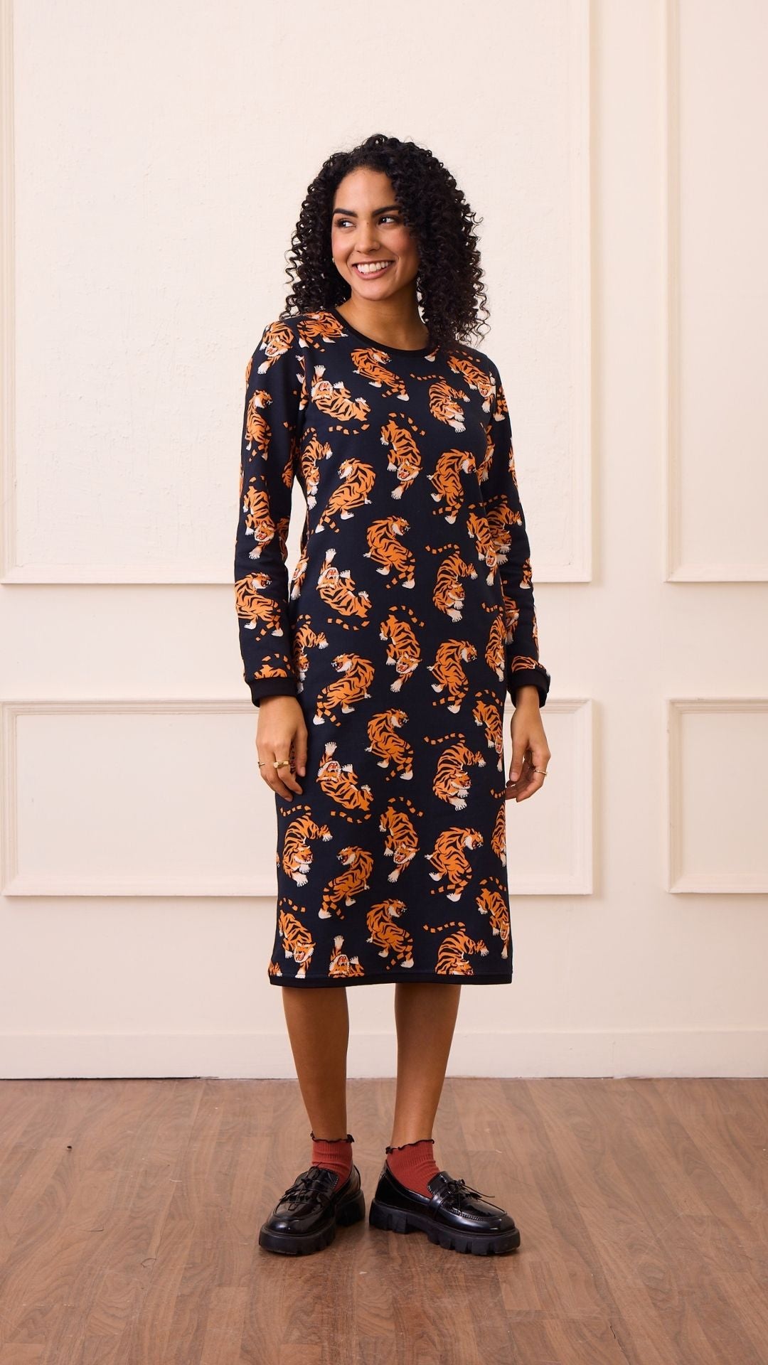 Wild & Pree Cotton Sweater Dress - Black Tiger Print 6XL Wild & Pree Cotton Sweater Dress - Black Tiger Print 6XL